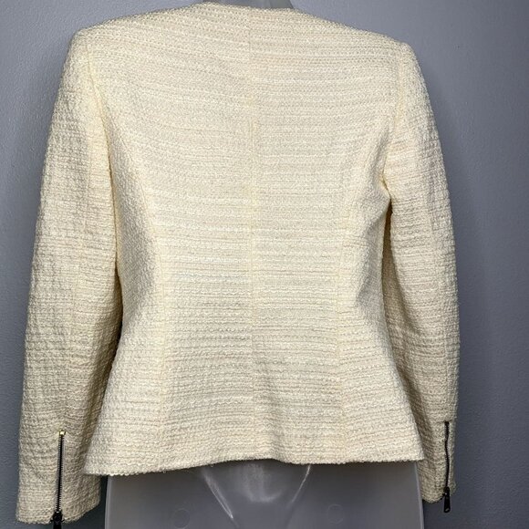 Zara Basic Open Front Long Sleeve Lined Blazer Jacket SZ XS Ivory Pockets - Picture 3 of 11